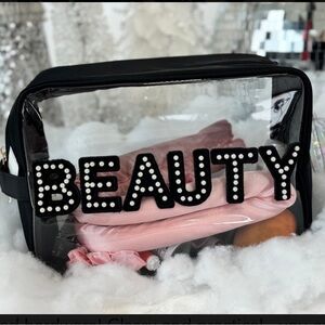 Pearl Letter BEAUTY Clear Vinyl Cosmetic Bag *NWT*